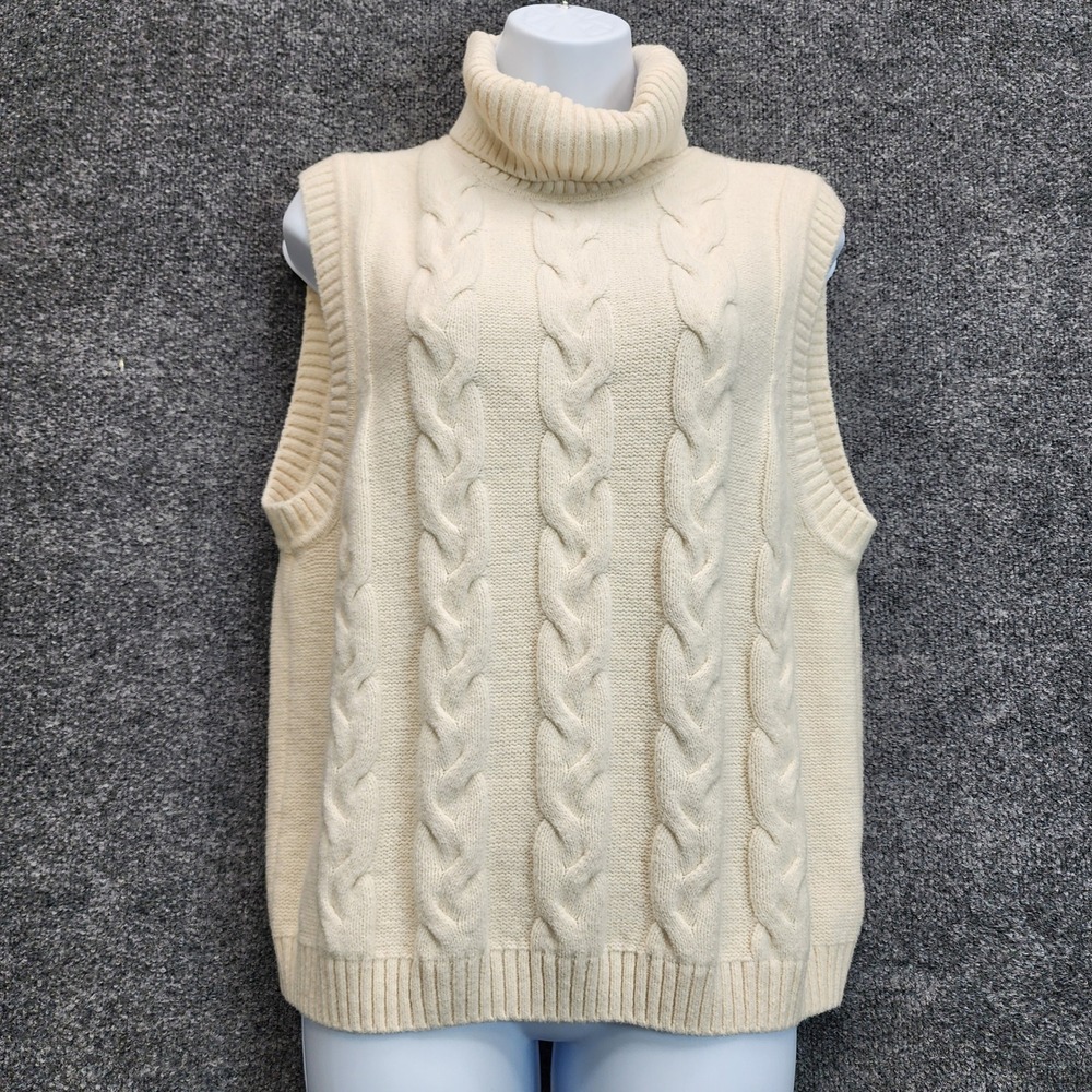 Gap Womens Cream Cable Knit Turtleneck Sweater Vest Preppy Dark Academia L Tall